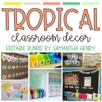 Preview of Tropical Classroom Decor  (Editable)