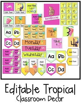 Preview of Tropical Classroom Decor EDITABLE