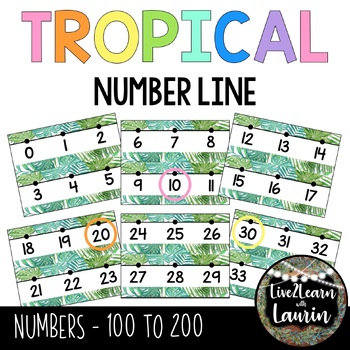 Preview of Tropical Classroom Decor Number Line -250 to 250