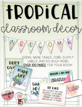 Preview of EDITABLE Tropical Classroom Decor Set