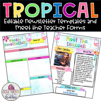 Preview of Tropical Classroom Theme Editable Newsletter Templates & Meet the Teacher Forms