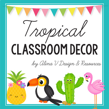 Preview of Tropical Theme Classroom Decor Library Labels Classroom Jobs