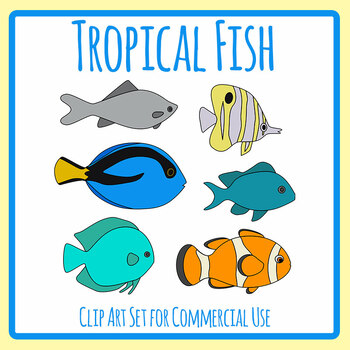 Tropical Fish Clip Art - Clown Fish, Blue Tang, Discus Ocean Animals Clip  Art