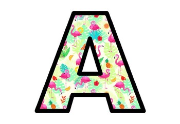 Preview of Tropical, Flamingo Bulletin Board Letters, Classroom Décor, Alphabet and Numbers