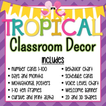 Preview of Tropical Flamingo and Pineapple Classroom Decor