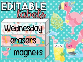 Preview of Tropical Flamingos Editable Labels | Name Tags | Mailbox | Sterilite Drawer