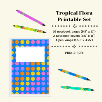 Preview of Tropical Flora Printable Set: 2 Journal Covers, 16 Pages, and 4 Pen Wraps