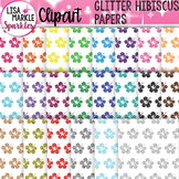 Tropical Flower Digital Paper Background Clipart with Glitter