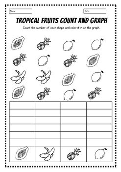 Preview of Tropical Fruits Count and Graph, Summer Activity, End of the Year
