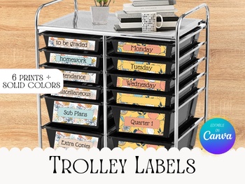 Preview of Tropical Fruity Trolley Labels, Bright Colorful Bin Labels Centers Labels