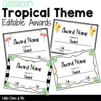 Preview of Tropical Theme Editable Awards Certificates