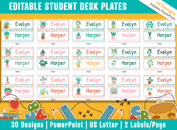 Preview of Tropical House Plant Student Desk Plates: 30 Editable Designs with PowerPoint