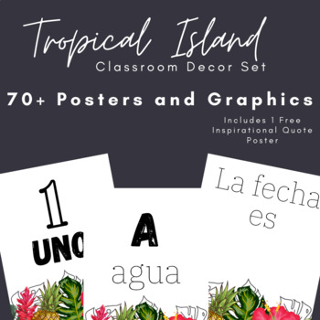 Preview of Tropical Island Spanish Classroom Decor Set Bundle + Free Quote Poster Download