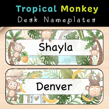 Preview of Tropical Jungle Monkey Desk or Cubby Nameplates | Name tags | Back to School