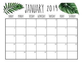 Tropical Leaves Calendar January – December 2019 *Rae Dunn Inspired Font*