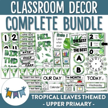 Preview of Tropical Leaves Themed Classroom Decor for Upper Primary