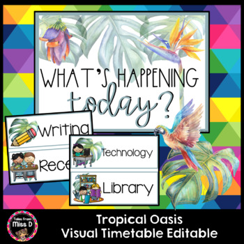 Preview of Tropical Oasis Visual Timetable/Schedule Cards EDITABLE