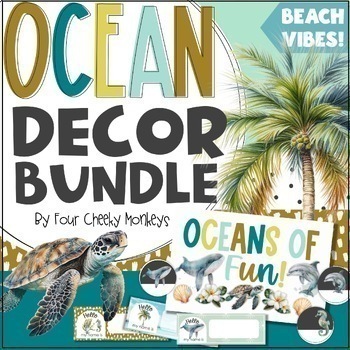 Preview of Ocean Classroom Decor Bundle / Tropical Under the Sea Theme - Neutral