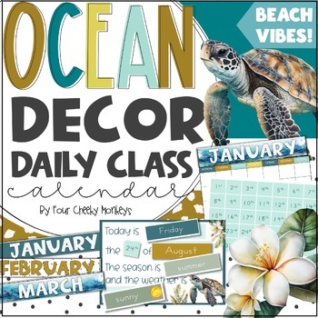 Preview of Tropical Ocean / Under The Sea Themed Classroom Decor Calendar