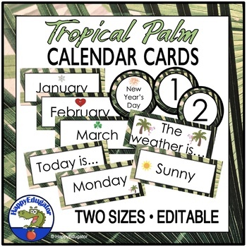 Preview of Tropical Palm Calendar Set EDITABLE Back to School Classroom Decor