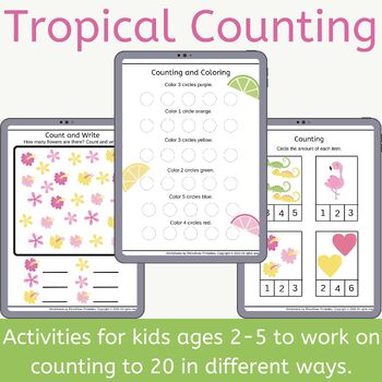 Preview of Counting Morning Work with Tropical - Preschool and Kindergarten