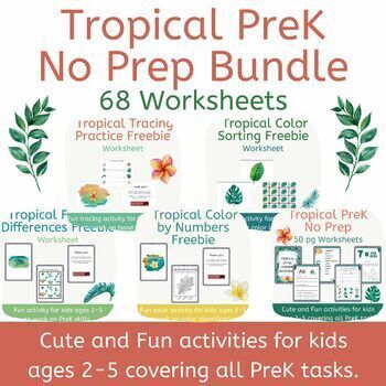 Preview of Morning Work Bundle with Tropical Decor and Vocab for Preschool and Kindergarten