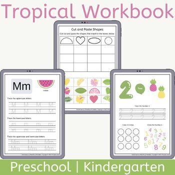 Preview of Morning Work for Preschool and Kindergarten in Tropical Design