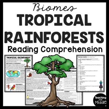 Preview of Tropical Rainforest Biome Reading Comprehension Worksheet