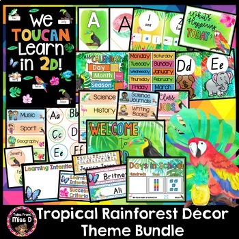 Preview of Tropical Rainforest Classroom Decor Theme Bundle