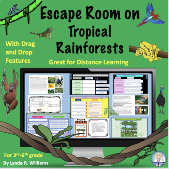 Preview of Tropical Rainforest Digital Escape Room Summer Reading Passages and Escape Room