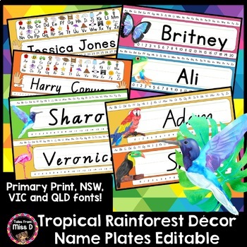 Preview of Tropical Rainforest Name Tags / Name plates EDITABLE