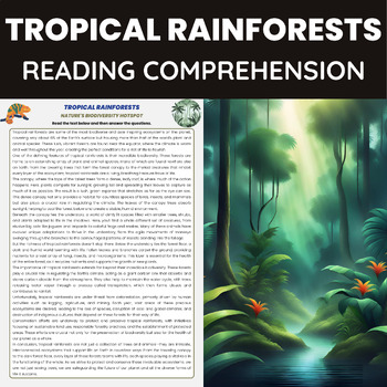 Preview of Tropical Rainforest Reading Comprehension | Earth Biodiversity