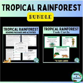 Preview of Tropical Rainforest Reading Passage and Task Cards Bundle