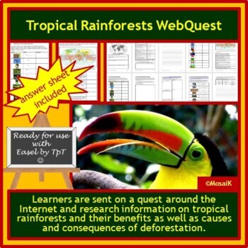 Preview of Tropical Rainforests Earth Day Environment English WebQuest Easel