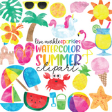 Tropical Summer Clipart with Flamingo Watermelon Pineapple