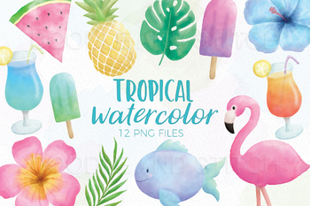 Watercolor Tropical Clip Art Watercolor Summer Clip Art Set 