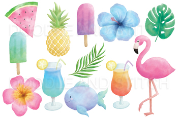 Watercolor Tropical Clip Art Watercolor Summer Clip Art Set 