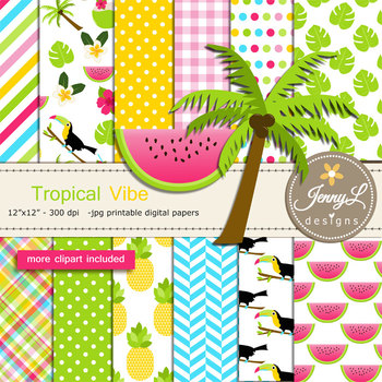 Preview of Tropical Summer digital paper and clipart SET
