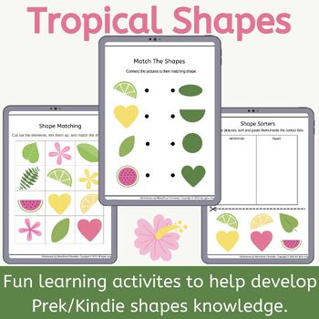 Preview of Shapes Morning Work with Tropical Themed Decor for Preschool and Kindergarten