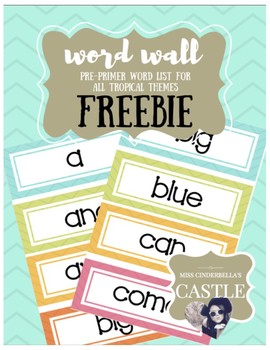 Preview of Tropical Themed Sight Word Wall FREEBIE (Pre-Primer)
