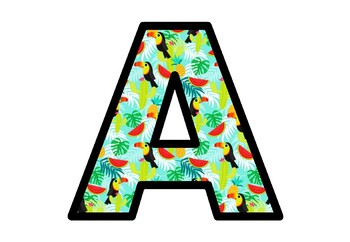 Preview of Tropical, Toucan, Summer Fruit, Bulletin Board Letters, School Decor Printables