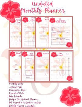 Preview of Tropical UNdated Monthly Planner (Goals, brainstorm, Meal, Kids, Daily, Weekly)