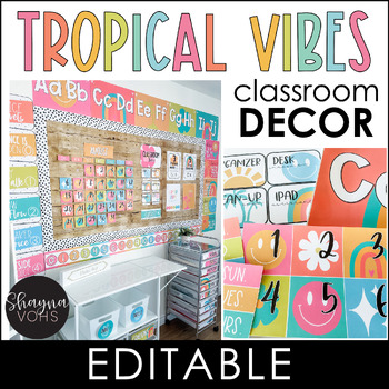 Preview of Tropical Vibes Classroom Decor Bundle - Tropical Classroom Theme - Retro