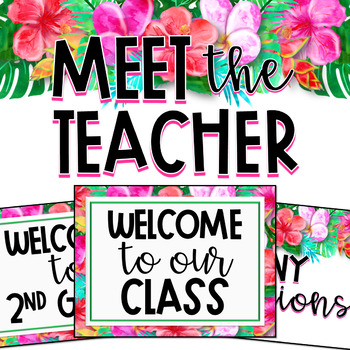 Preview of Tropical Watercolor Meet the Teacher Presentation - EDITABLE!