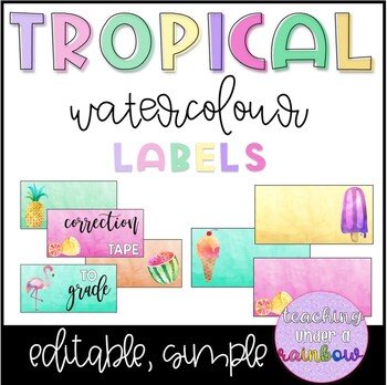 Preview of Tropical Watercolour Labels EDITABLE