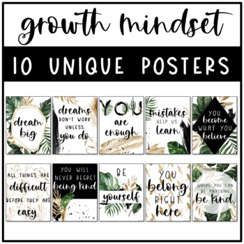 Tropical and Gold Decor: GROWTH MINDSET POSTERS by Learning with Kiki