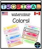 Tropical watercolor themed colors display