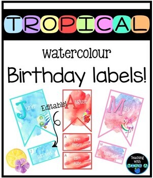 Preview of Tropical watercolour themed student birthday labels