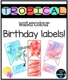 Tropical watercolour themed student birthday labels