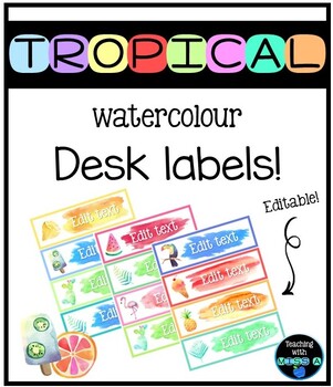 Preview of Tropical watercolour themed student desk labels